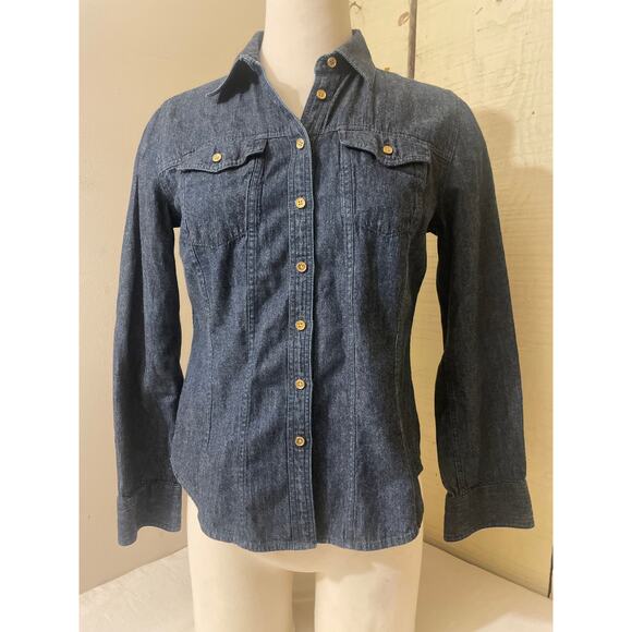 Talbots Tops - Talbot's Size 6 Petites Womens Denim Button Up‎ Long Sleeve Shirt Casual